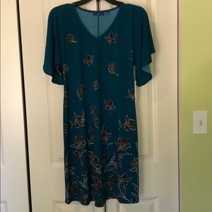 BNWT flutter sleeve teal and black floral dress